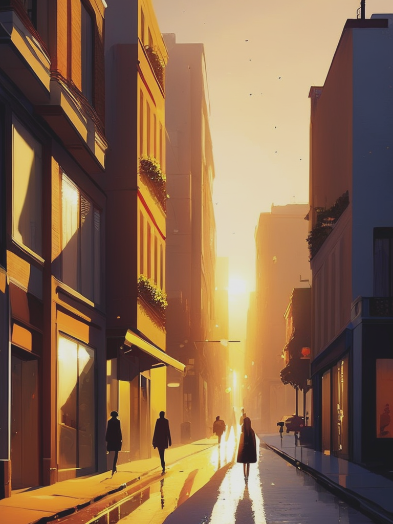 05215-1023807948-Pascal Campion-inspired digital art. A tranquil, early morning scene of a quiet city street, just as the sun begins to rise. The.png